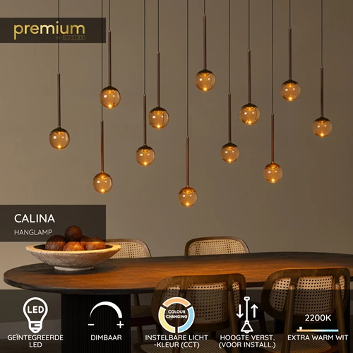 Lucide CALINA - Hanglamp - LED Dimb. - CCT - 12x7W 2200K/3300K - Koffie | Premium - USP